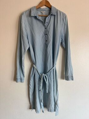 Lucky Brand Light Chambray Blue Long Sleeve Shirt Dress with Tie Waist